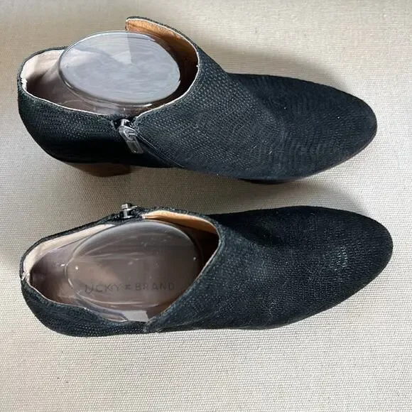 Lucky Brand Pardina black suede leather heel ankle boots with zipper size 9 - Picture 5 of 10